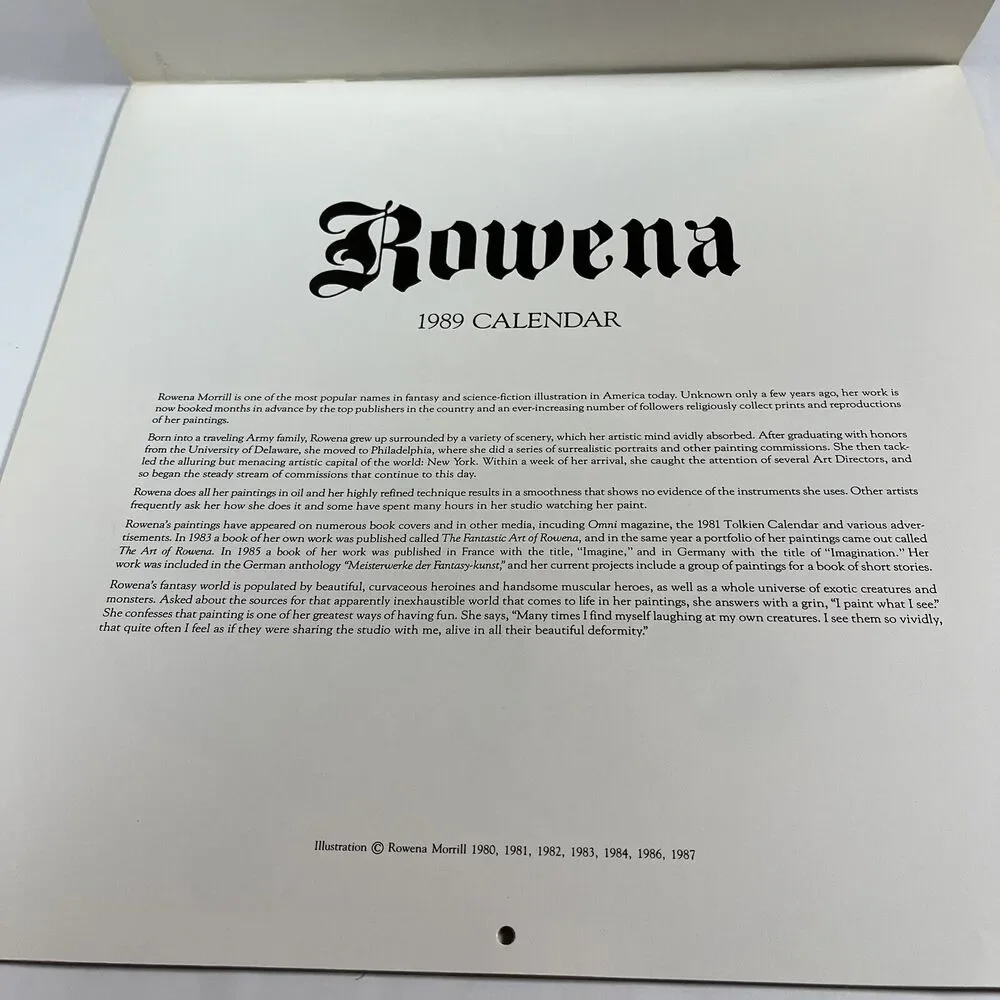 1989 Rowena Morrill Wall Calendar Fantasy Sci-Fi Art Theodore Sturgeon Unused